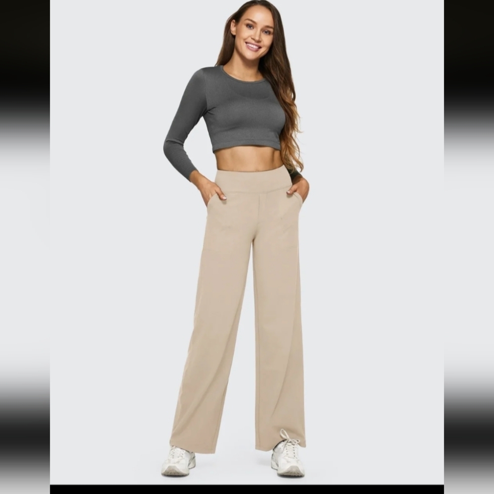 G4Free EverGoing Loose High-Waist Business Casual Pants Tan  S NWOT
